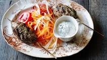 Turkish kofta kebabs with minted yoghurt and kohlrabi and carrot salad Turkish kofta kebabs with minted yoghurt and kohlrabi and carrot salad