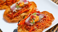 Bean Sprout Kimchi Ahi Tuna Tostadas Bean Sprout Kimchi Ahi Tuna Tostadas