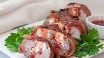 Stuffed Pork Tenderloin Wrapped in Bacon with Raspberry-Chipotle Sauce Recipe