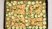Sheet Pan Miso Lemon Salmon with Zucchini and Rice Recipe Sheet Pan Miso Lemon Salmon with Zucchini and Rice Recipe