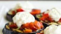 Eggplant Bruschetta with Homemade Roasted Peppers and Burrata Eggplant Bruschetta with Homemade Roasted Peppers and Burrata