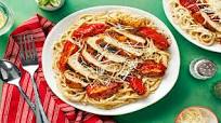Chicken Over Garlic Parmesan Spaghetti with Tuscan Roasted Tomatoes Chicken Over Garlic Parmesan Spaghetti with Tuscan Roasted Tomatoes