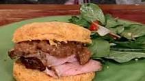 Sweet Potato Biscuits with Peppered Pork Loin, Apple Mustard Butter and Salad Sweet Potato Biscuits with Peppered Pork Loin, Apple Mustard Butter and Salad