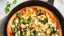 Cast-Iron Skillet Pizza with Red Peppers, Chicken & Spinach Cast-Iron Skillet Pizza with Red Peppers, Chicken & Spinach