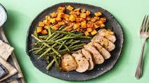 Honey-Glazed Pork Tenderloin with Sweet Potatoes and Green Beans Honey-Glazed Pork Tenderloin with Sweet Potatoes and Green Beans