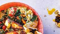 Paneer with spinach-yoghurt sauce Paneer with spinach-yoghurt sauce
