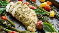 One Pan Hummus Crusted Chicken & Veggies One Pan Hummus Crusted Chicken & Veggies