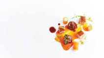 Braised Pork Belly and Cheeks, Pickled Carrot, Ginger and Coriander recipe by Daniel Clifford Braised Pork Belly and Cheeks, Pickled Carrot, Ginger and Coriander recipe by Daniel Clifford