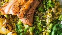 Charred Salmon with Israeli Couscous and Fava Beans Charred Salmon with Israeli Couscous and Fava Beans