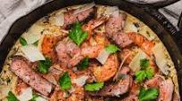 Steak and Seafood Skillet with Creamy Sauce Steak and Seafood Skillet with Creamy Sauce