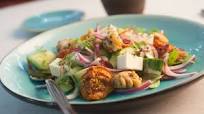 Greek salad with deep fried olives Greek salad with deep fried olives
