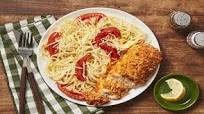 Parmesan-Crusted Chicken with Creamy Lemon Tomato Spaghetti Parmesan-Crusted Chicken with Creamy Lemon Tomato Spaghetti