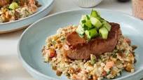 Pork Chops & Honey-Mustard Pan Sauce with Creamy Barley Salad Pork Chops & Honey-Mustard Pan Sauce with Creamy Barley Salad