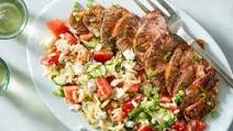 Harissa-Spiced Pork Tenderloin with Greek Orzo Salad Harissa-Spiced Pork Tenderloin with Greek Orzo Salad