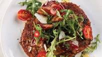 Pork Milanese With Arugula Salad and Warm Bacon Vinaigrette Recipe Pork Milanese With Arugula Salad and Warm Bacon Vinaigrette Recipe