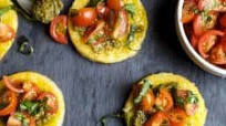 Pesto Polenta Bites with Tomato Bruschetta Pesto Polenta Bites with Tomato Bruschetta