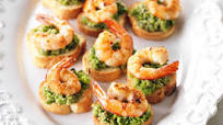 Pea and chilli prawn crostini Pea and chilli prawn crostini