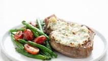 Feta and Dill Crusted Pork Chop with green beans and blistered grape tomatoes Feta and Dill Crusted Pork Chop with green beans and blistered grape tomatoes