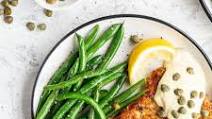 Keto turkey schnitzel with green bean fries and dijon mayo Keto turkey schnitzel with green bean fries and dijon mayo
