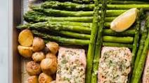 Sheet Pan Garlic Butter Salmon with Roasted Potatoes and Asparagus Sheet Pan Garlic Butter Salmon with Roasted Potatoes and Asparagus