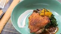 Roasted Chicken & Mixed Mushrooms with Crispy Rosemary-Orange Salad & Chipotle Pan Sauce Roasted Chicken & Mixed Mushrooms with Crispy Rosemary-Orange Salad & Chipotle Pan Sauce