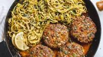 Cheesy Garlic Burgers with Lemon Butter Zucchini Noodles Cheesy Garlic Burgers with Lemon Butter Zucchini Noodles