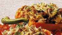 Lamb and Orzo Stuffed Pepper with Chunky Tomato Sauce Lamb and Orzo Stuffed Pepper with Chunky Tomato Sauce