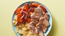 Harissa Spiced PORK Tenderloin with Couscous Pilaf & Roasted Carrots Harissa Spiced PORK Tenderloin with Couscous Pilaf & Roasted Carrots