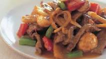 Satay beef and stir-fried vegetables with rice Satay beef and stir-fried vegetables with rice
