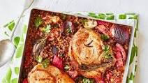 Pork chops with rhubarb & grains Pork chops with rhubarb & grains