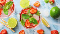 Non-alcoholic strawberry mojito with mineral water Non-alcoholic strawberry mojito with mineral water
