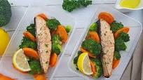 Baked Herbed Salmon with Steamed Broccoli and Carrots Baked Herbed Salmon with Steamed Broccoli and Carrots