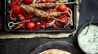 Lamb koftas with roasted peppers and raita Lamb koftas with roasted peppers and raita