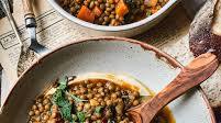Hearty Puy lentil stew on creamy hummus Hearty Puy lentil stew on creamy hummus