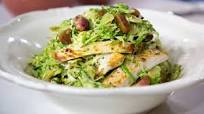 Warm Brussels Sprouts Caesar Salad with Chicken and Bacon Warm Brussels Sprouts Caesar Salad with Chicken and Bacon