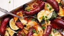 Oven-baked sausage with veggies Oven-baked sausage with veggies