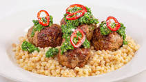 Pork & Veal Meatballs with Pasta + Broccoli Rabe Salsa Verde Pork & Veal Meatballs with Pasta + Broccoli Rabe Salsa Verde
