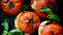 Roasted Caprese Tomatoes with Basil dressing Roasted Caprese Tomatoes with Basil dressing