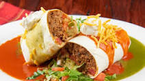 Christmas-Style Beef Burrito With Red and Green Chile Sauces Christmas-Style Beef Burrito With Red and Green Chile Sauces