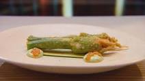 Zucchini Flowers with Scampi Mousse, Tarragon Mayonnaise Zucchini Flowers with Scampi Mousse, Tarragon Mayonnaise