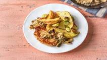Creamy Mushroom Pork Chops with Roasted Brussels Sprouts and Crispy Potatoes Creamy Mushroom Pork Chops with Roasted Brussels Sprouts and Crispy Potatoes