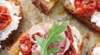 Bruschetta with Rosemary, Roasted Tomatoes, Ricotta, and Prosciutto Bruschetta with Rosemary, Roasted Tomatoes, Ricotta, and Prosciutto