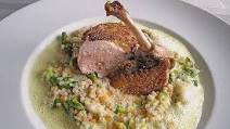 Supreme Of Guinea Fowl on Asparagus Barley Risotto with Champagne Sauce Supreme Of Guinea Fowl on Asparagus Barley Risotto with Champagne Sauce