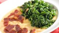 Receta de Espinacas salteadas con puré y crujiente de jamón - Karlos Arguiñano Receta de Espinacas salteadas con puré y crujiente de jamón - Karlos Arguiñano