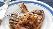 Grilled Pork Chops with Brown-sugar Brine and Onion-Peach Marmalade Grilled Pork Chops with Brown-sugar Brine and Onion-Peach Marmalade