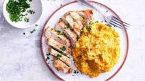 Boneless Pork Chops with Herbed Sweet Potato Mash Boneless Pork Chops with Herbed Sweet Potato Mash