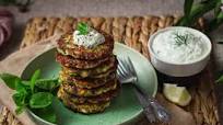 Greek zucchini fritters + tzatziki Greek zucchini fritters + tzatziki