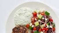 Greek Turkey Burger Patties with Tzatziki Sauce & Greek Salad Greek Turkey Burger Patties with Tzatziki Sauce & Greek Salad