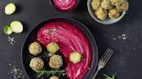 Breaded Brussels Sprouts with Beet Hummus Breaded Brussels Sprouts with Beet Hummus
