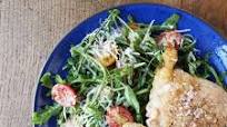 Baked Chicken Thighs with Arugula Caesar Salad Baked Chicken Thighs with Arugula Caesar Salad